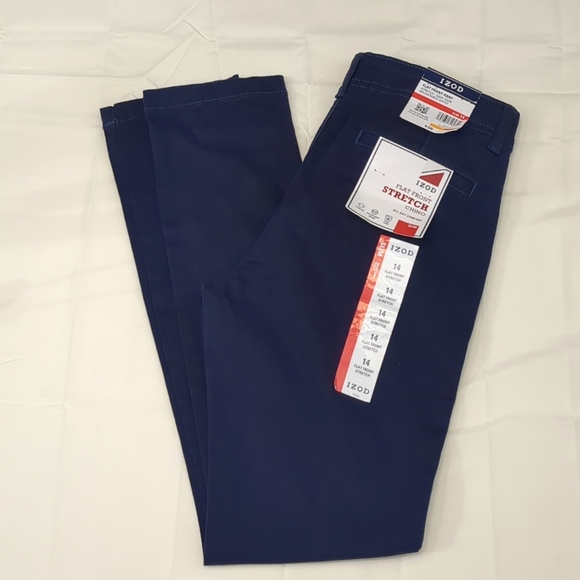 NWT IZOD Flat Front Stretch Chino Adjustable Waist Pants Boy's Sz 14 Slim - Picture 1 of 11